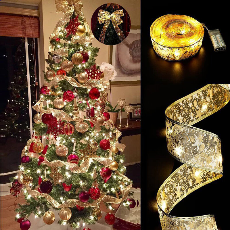 Weihnachts dekoration führte Band Lichterketten Weihnachts baum Ornamente für zu Hause DIY Bögen Lichterkette Navidad Neujahr