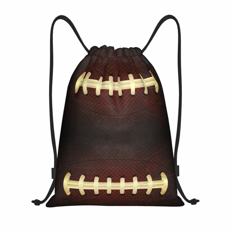 Custom Vintage Rugby Ball Stitching Drawstring Bags Men Women Lightweight Sports Gym Storage Backpack