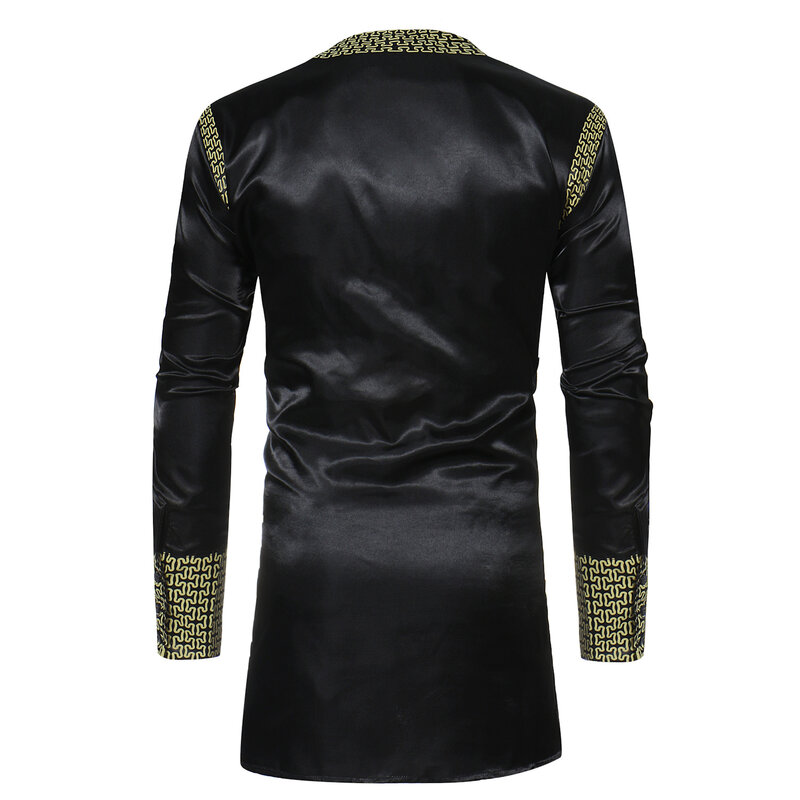 Luksusowa codzienna islamska arabska szata Abaya modna etniczny nadruk stójka młodzieżowa średniej długości bluzka 2023 muzułmańska odzież męska