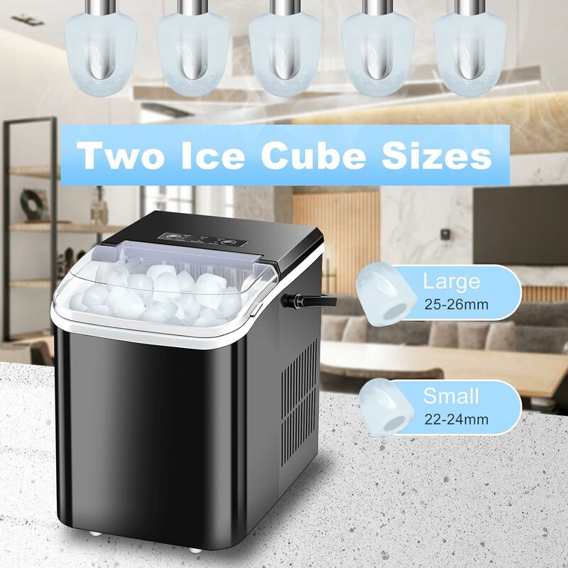 Ice Makers Countertop, Portable Ice Machine with Carry Handle, 2 Sizes of Icecube for Home Kitchen Bar Party Camping