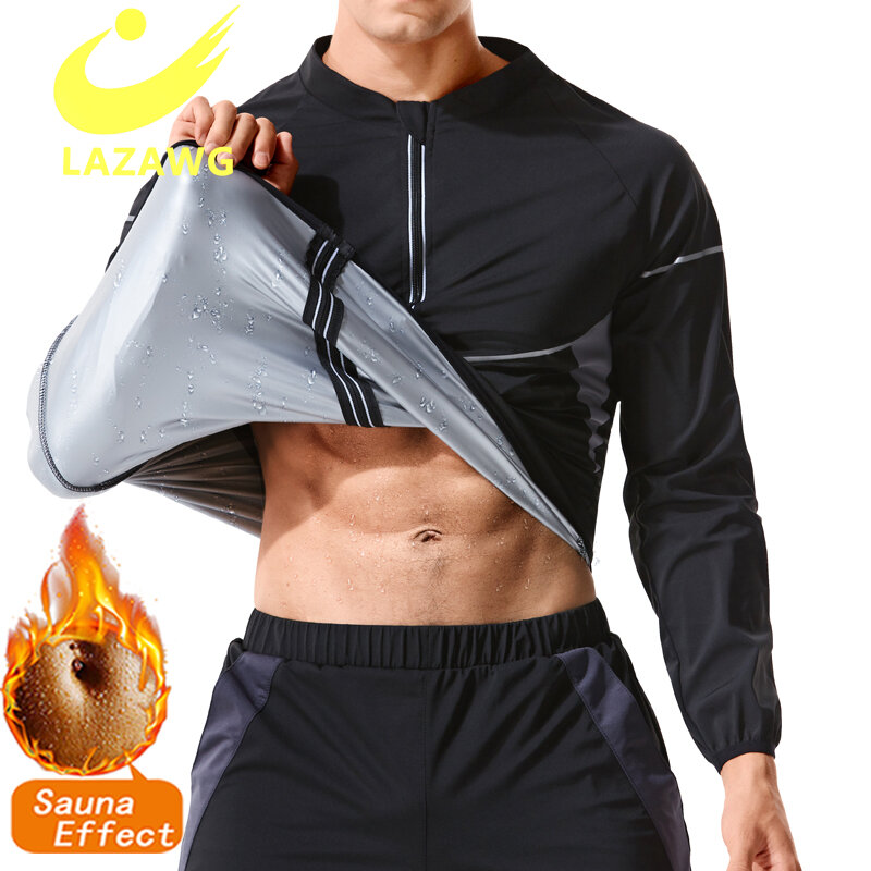 Lazawg-男性用スウェットトレーナー,長袖,減量,スウェットシャツ,ジッパー付き,サーマルボディシェイパー