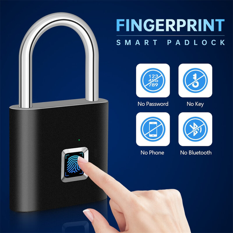 SY11 Fingerprint Padlock Biometric Metal Keyless Thumbprint Lock USB For Gym Sports School Employee Locker Fence Suitcase