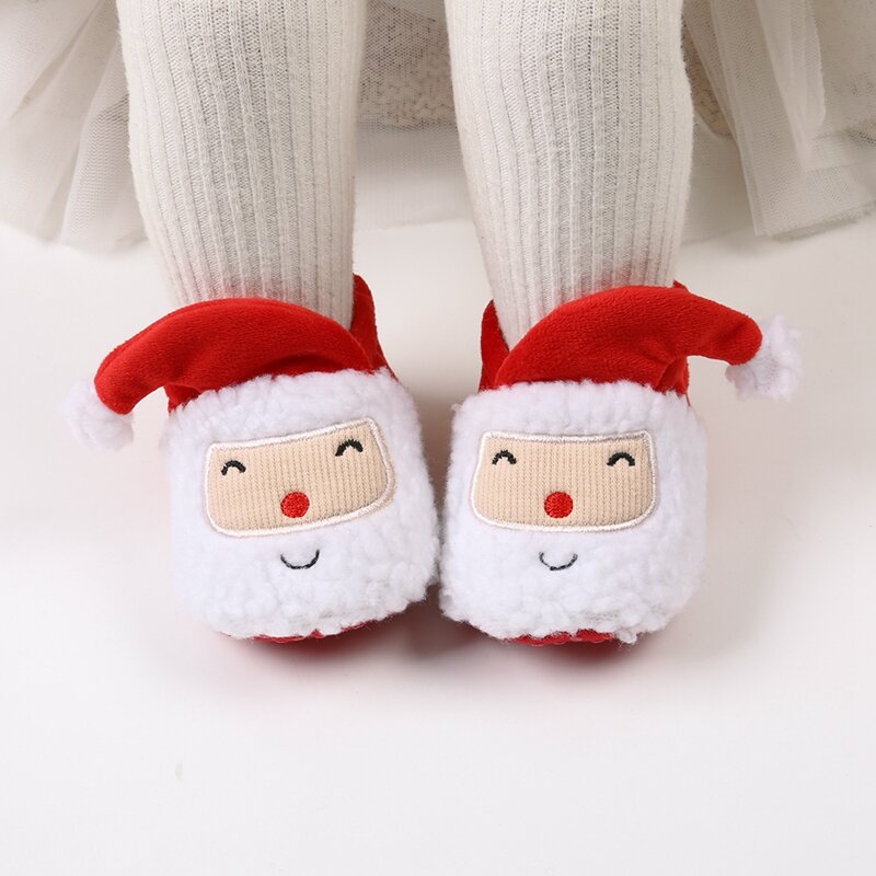 Infant Snow Boots Winter Christmas Cartoon Santa Claus Warm Baby Walking Shoes for Home, Party Wear