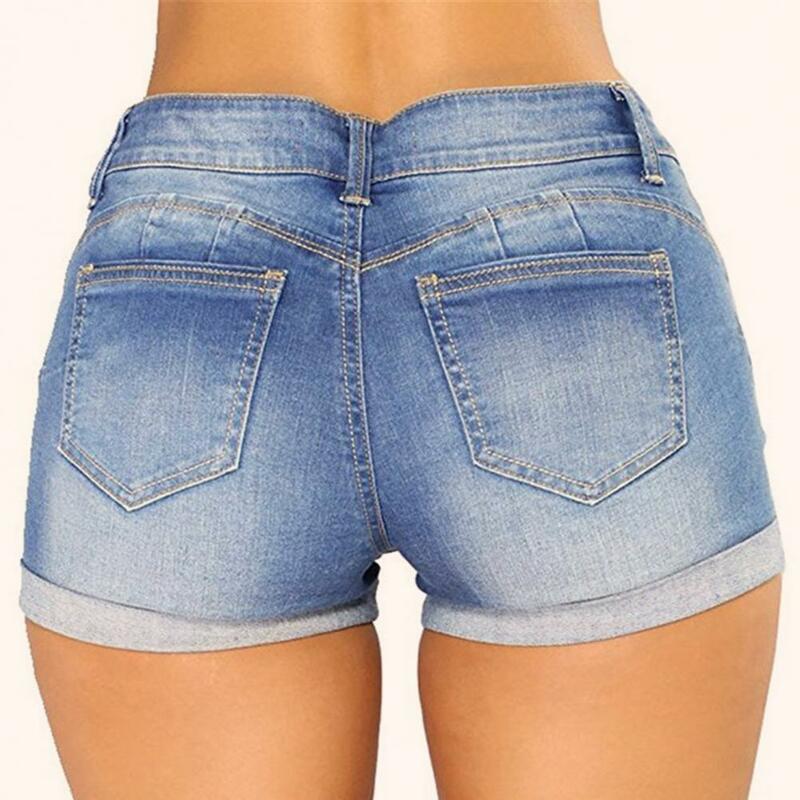 Denim Shorts Women 2023 Jeans Ripped Mid Waist Solid Color Soft Short Jeans Shorts Summer