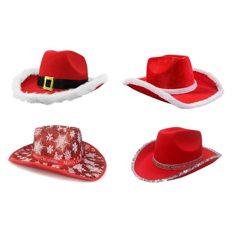 Elegante sciarpa Cowgirl cappello Bandana Set per la festa di natale puntelli per foto cappello da babbo natale con bella tesa bianca