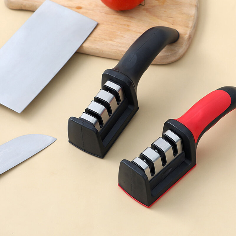 Pengasah pisau, pengasah pisau genggam multi-fungsi 3 tahap jenis alat pengasah cepat dengan alas anti selip aksesoris pisau dapur Gadget