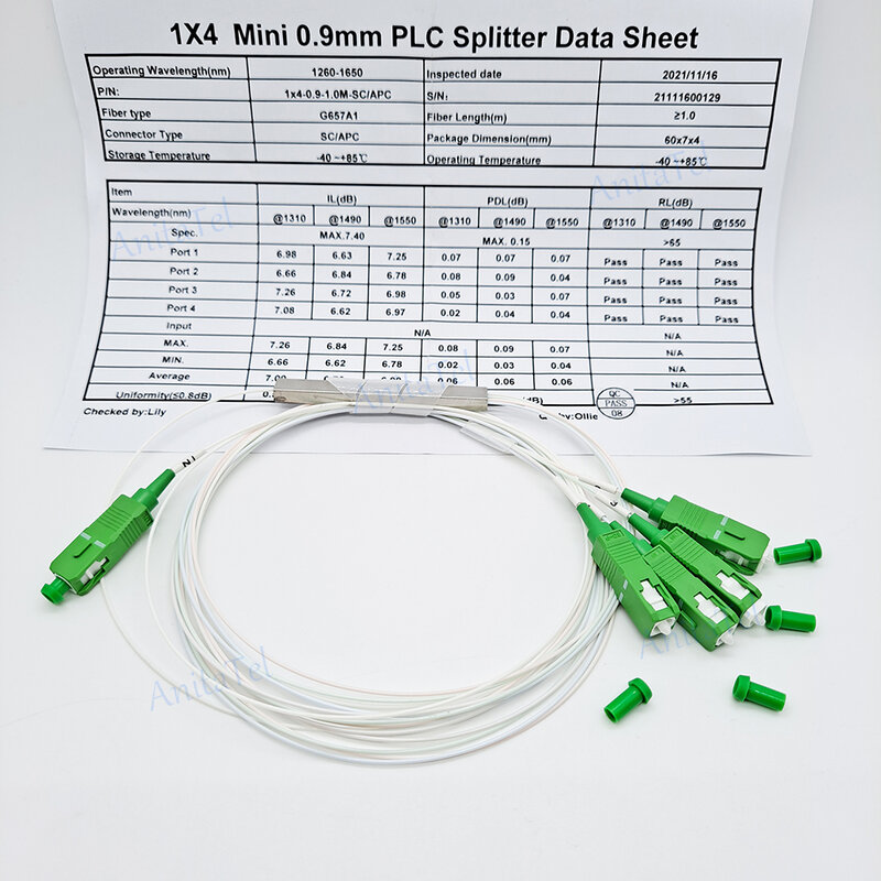 SM 단일 모드 G657A1 PVC FTTH 광섬유 스플리터, 1 X2 1X4 1X8 1X16 1X32 PLC 0.9mm, 1m SC/APC 광섬유 스플리터, 신제품