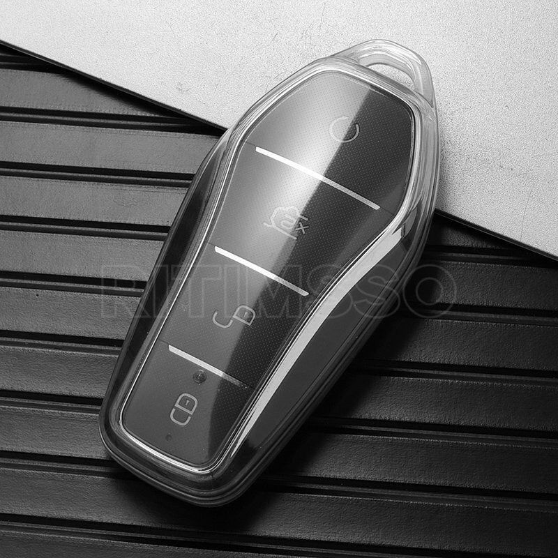Caso chave do carro TPU transparente macio, controle remoto proteger capa, BYD Atto 3 Han EV Dolphin, 4 botões, Auto Acessórios, Novo