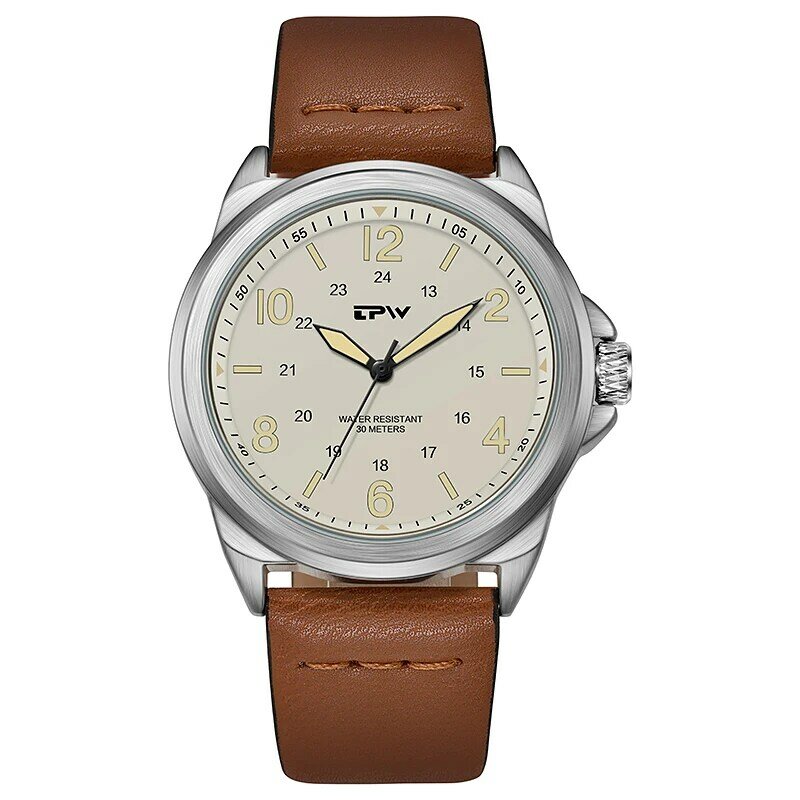 TPW Classic Field Watch Fabric Strap Stitched Leather Band 42mm