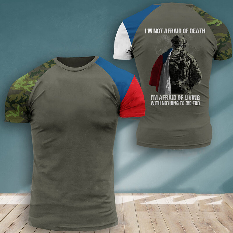 Kaus Angkatan Darat Ceko untuk Pria Kaus Pria Gambar Cetak Tentara Veteran Pakaian Besar Kerah O Atasan Kasual Kaus Lengan Pendek