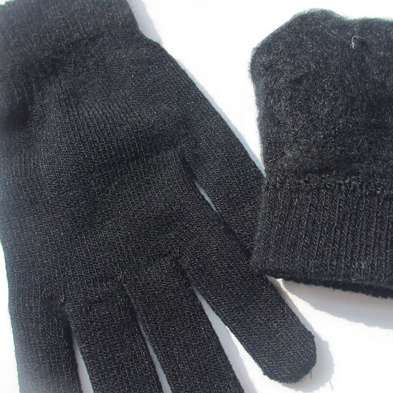 Guantes de punto para hombre y mujer, manoplas cálidas y gruesas de dedo completo, elásticas, a prueba de viento, para deportes al aire libre, Invierno