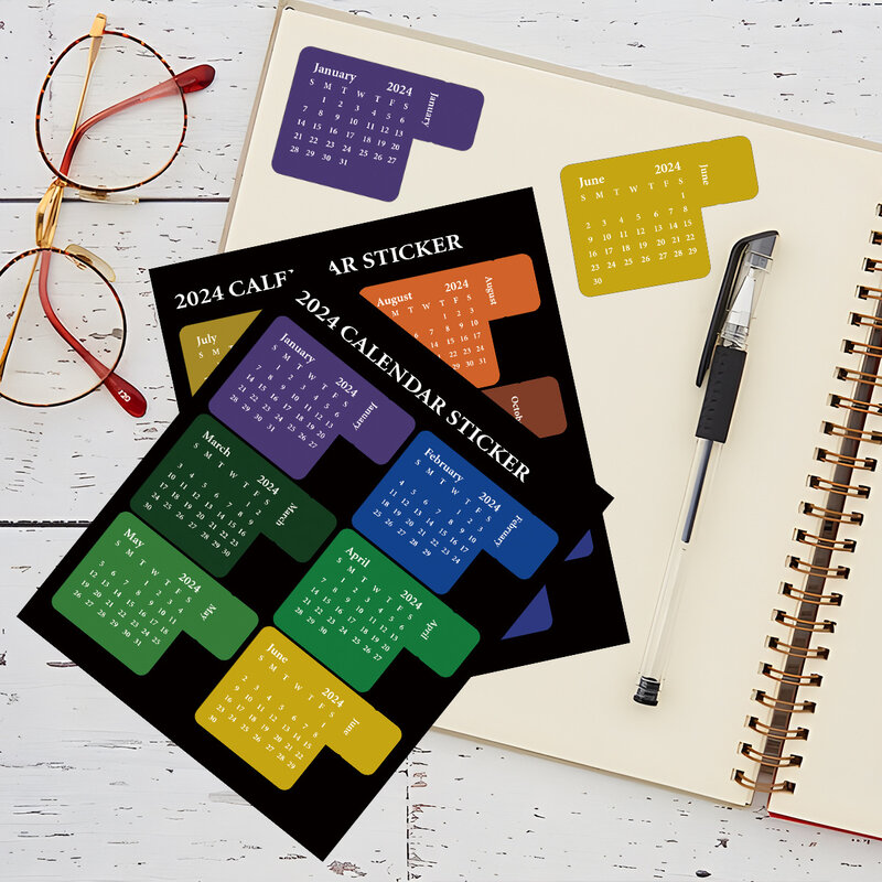 Kawaii Calendar Planner Stickers, Índice de Etiquetas, Notebook Bookmarks, Agenda Label Tags, Papelaria Escritório, Novo, 2024