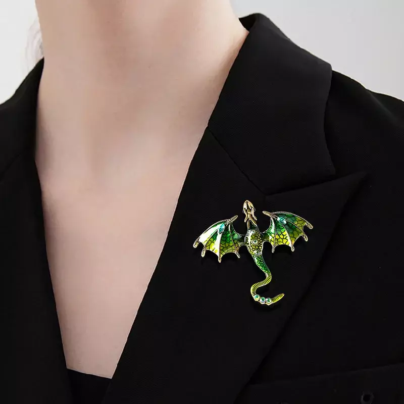 Retro Enamel Dragon Brooches For Women Men 6-color Rhinestone Flying Legand Animal Party Office Brooch Pins Gifts