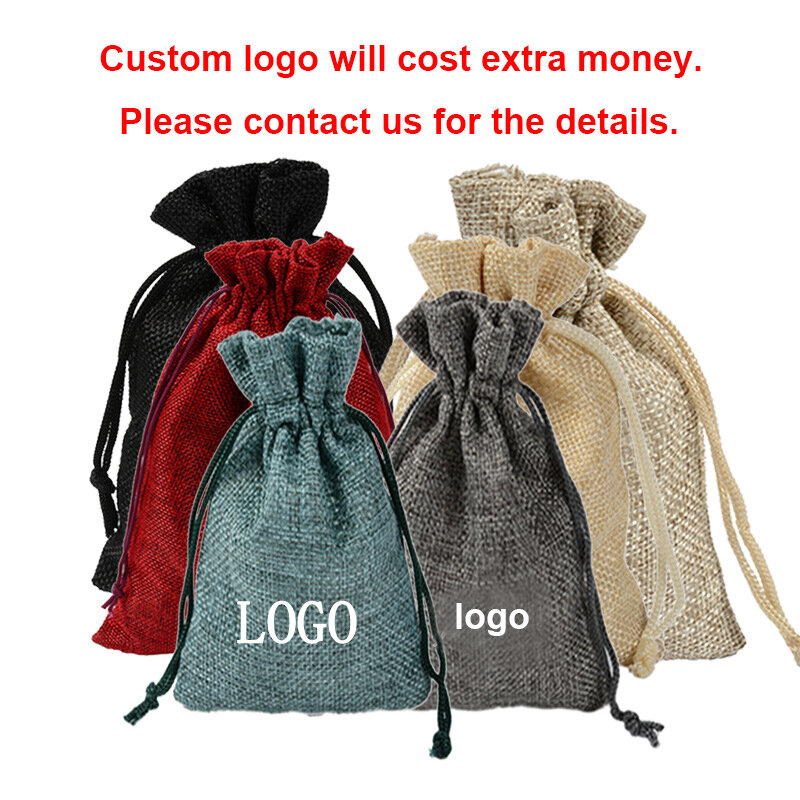 50 шт./лот, 7x9 см, джутовая мешковина, льняные сумки, сумки на шнурке для рождественского свадебного подарка, упаковочная сумка, индивидуальный логотип