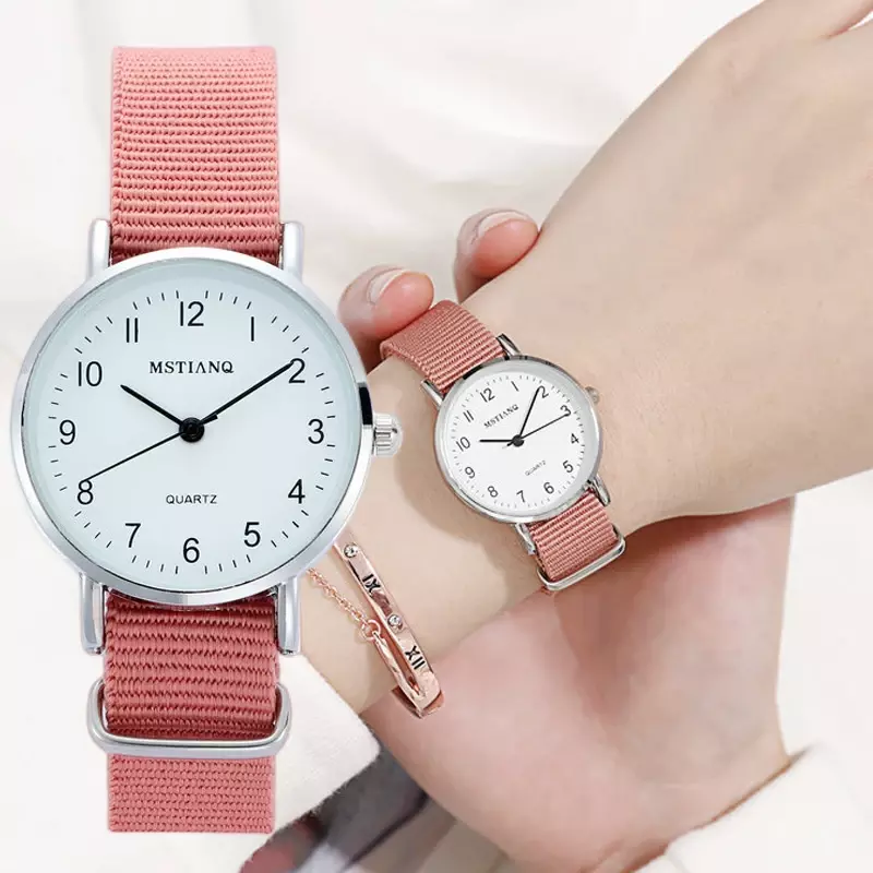 Jam tangan kasual kanvas untuk wanita pelajar gaya Ins jam tangan kuarsa gadis cantik untuk wanita Jam Reloj Mujer Montre Femme grosir