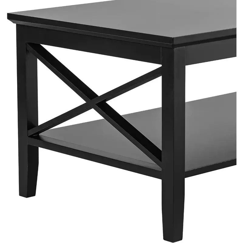 ChooChoo Oxford Coffee Table with Thicker Legs, Black Wood Coffee Table with Storage for Living Room