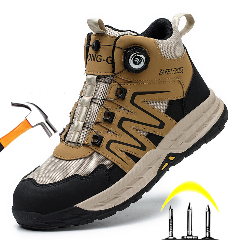 Męskie buty ochronne z obrotowym guzikiem ze stalowymi noskami do pracy niezniszczalne buty odporne buty do pracy przebicia