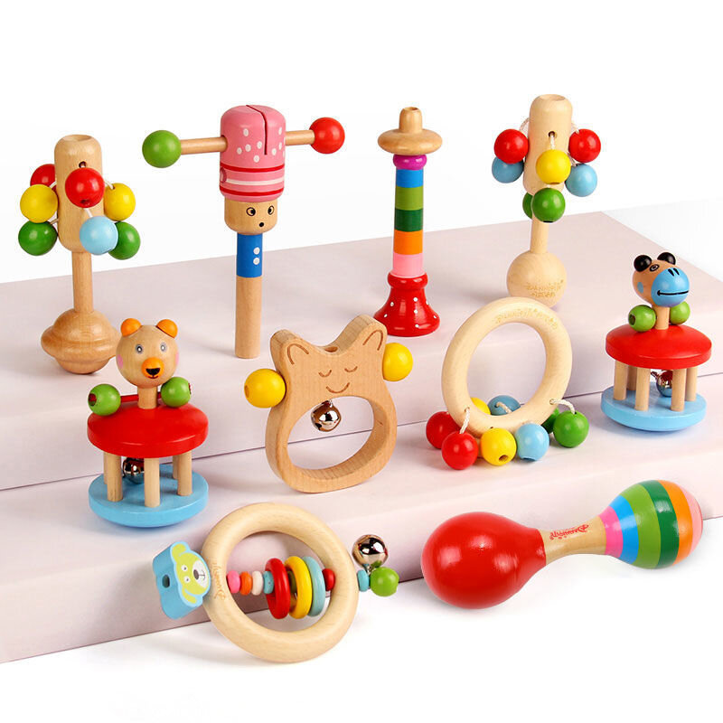 Montessori Toys Wooden Baby Rattles Sand Hamer Musical Toys Early Learning Educational Development Toys for Babies 0 12 Months