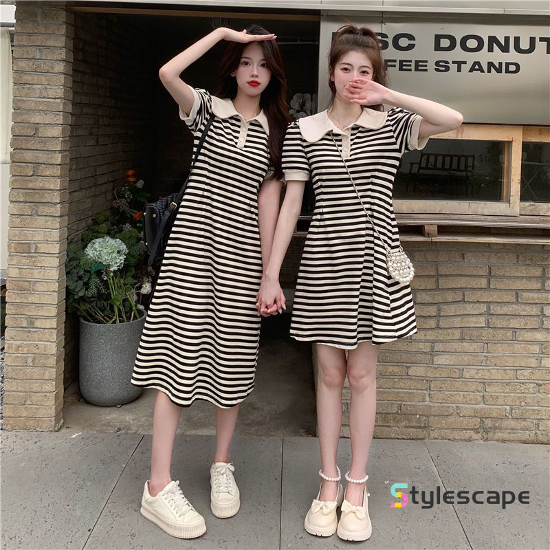2024 Summer New Striped Doll Neck Dress Fashionable and Versatile, Elegant and Age Reducing Casual T-shirt Dress