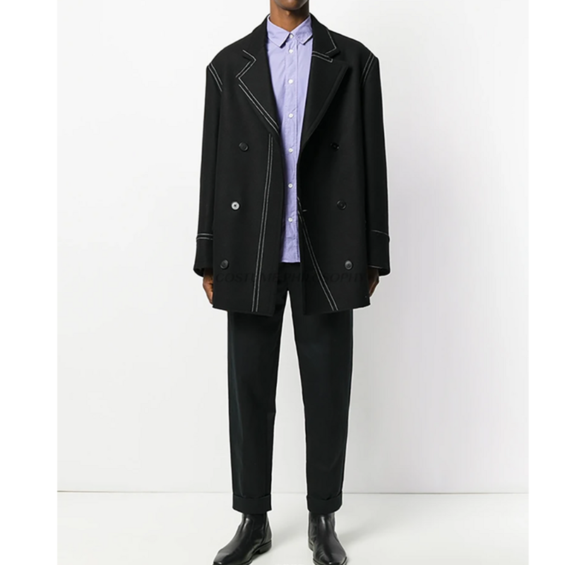 남성용 루즈 더블 브레스트 커스텀 캐주얼 세트 하이 퀄리티, 대비색, 2 피스 세트 재킷 + 바지, 2024 신상