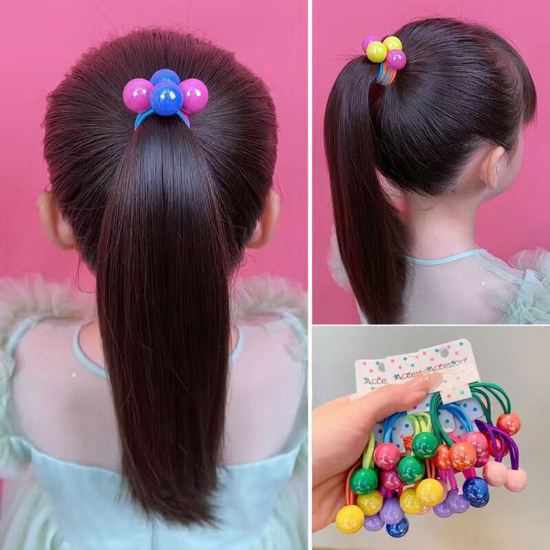 Colorido elástico desenhos animados cabelo laços para crianças, borracha bandas, bola redonda cabelo corda, Headwear, acessórios de moda, 1 par