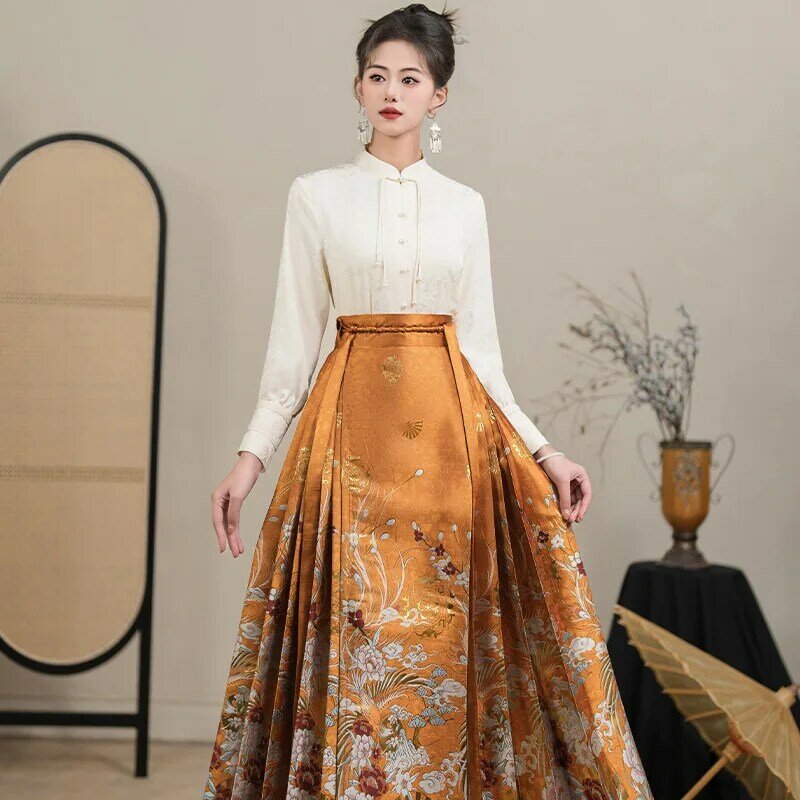 Китайская женская одежда, юбка с рисунком под кожу лица, винтажная юбка ханьфу династии Мин