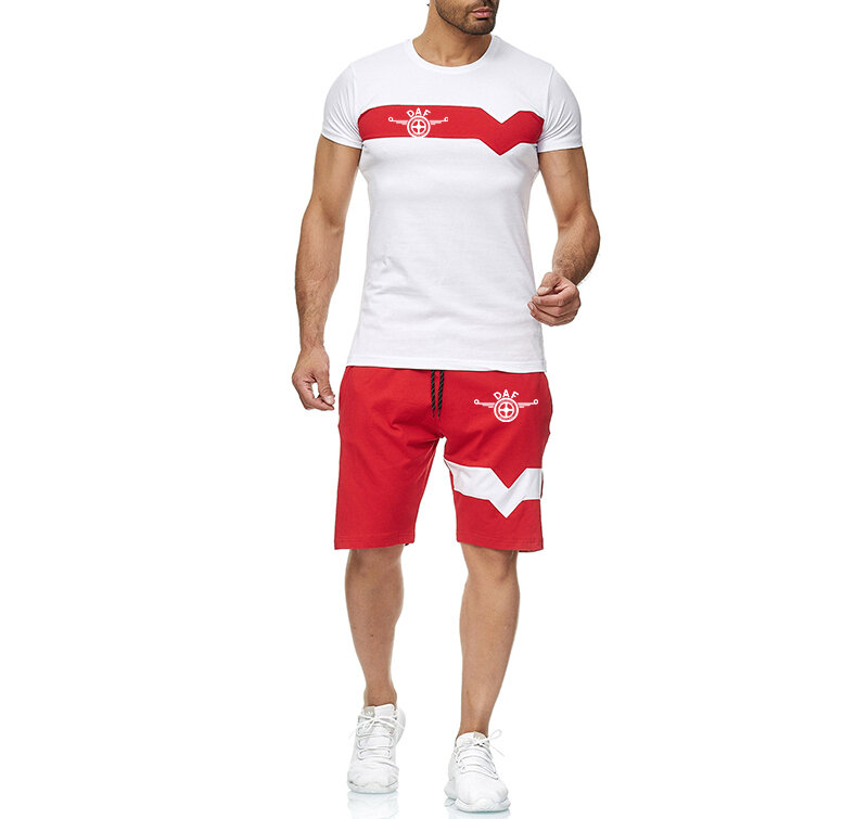 New DAF TRUCKS COMPANY TRUCKER LOGO Spliced Men Summer High Quality Short Sleeve Print Cotton T Shirt+Shorts Man Sportswear Suit