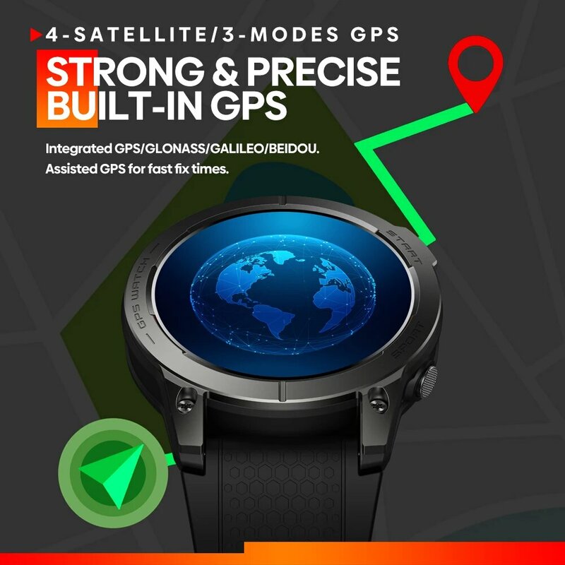 Zeblaze Stratos 3 프리미엄 GPS 스마트 워치, 울트라 HD AMOLED 디스플레이 내장 GPS, Hi-Fi 블루투스 전화 통화 스마트워치