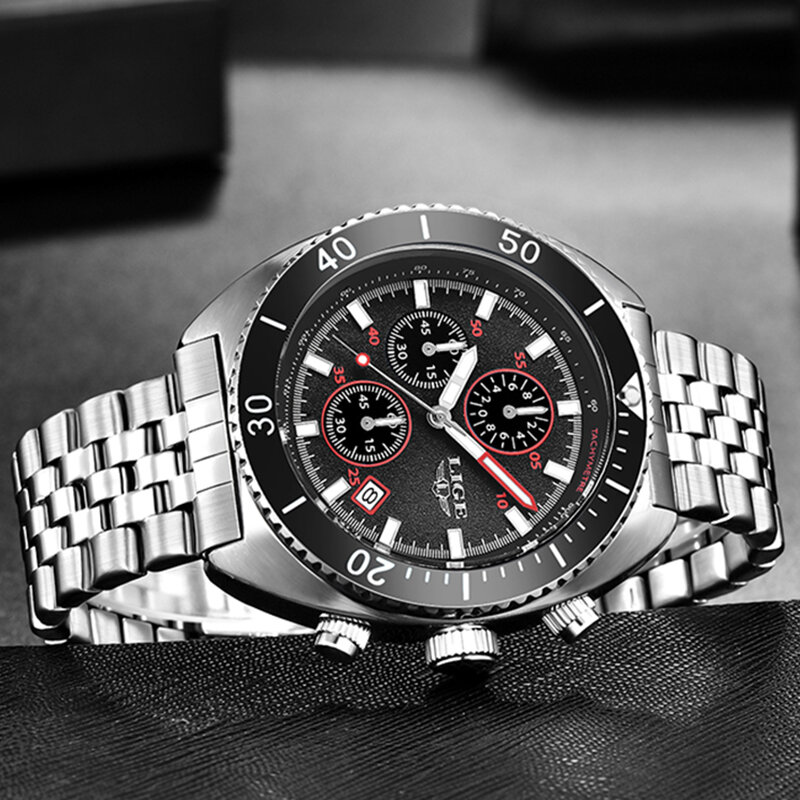 LIGE-Montre-bracelet de sport à quartz entièrement en acier étanche pour homme, horloge de luxe, grandes montres, originale, 2023
