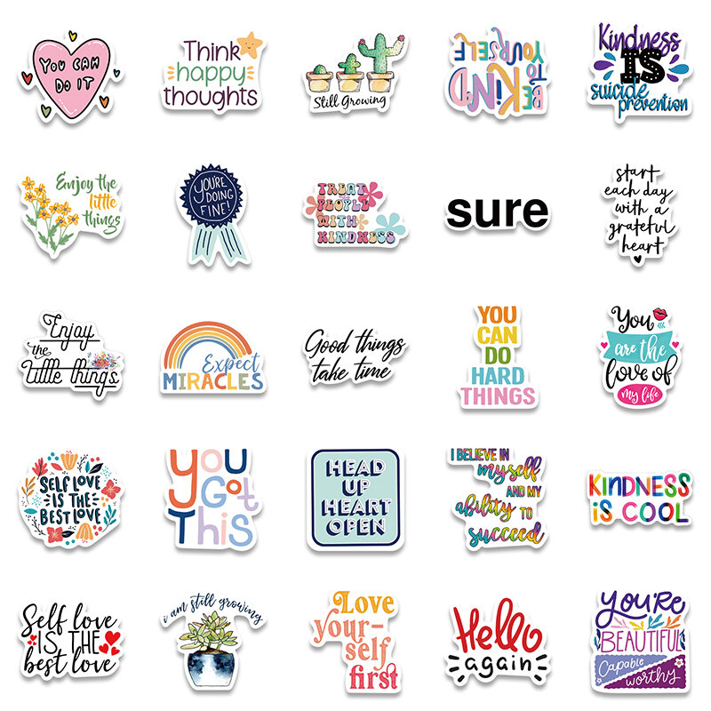 52Pcs Inspirational Stickers Motivational Phrases Life Quotes Decals DIY Laptop Study Room Scrapbooking Stickers Kid Toys