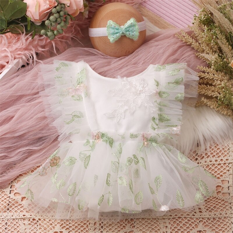 Newborn Photography Props Outfit Baby Girls Jumpsuit Skirt Newborn Photoshoot Accessories Lace Romper Infant Princess Costume