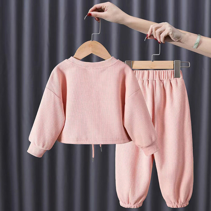 2-8Y Girls Cute Cartoon Pattern Long Sleeved Pullover Top+Pants Casual Sports Two-Piece Set Girl's Birthday Gift Children's Sets