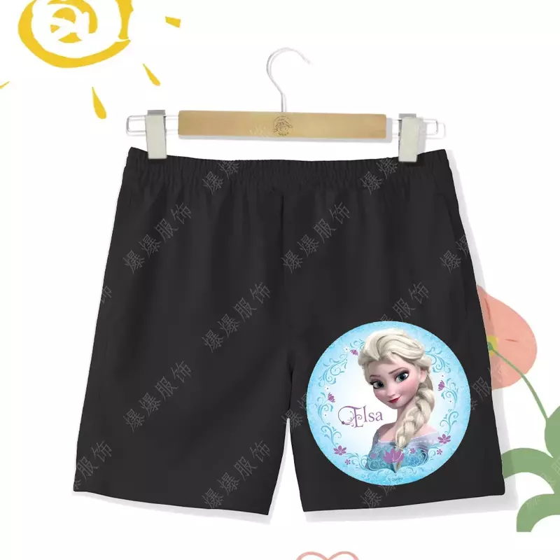 Shorts de praia casual verão meninas, shorts de praia cotidianos, coleção Princesa Anna Disney