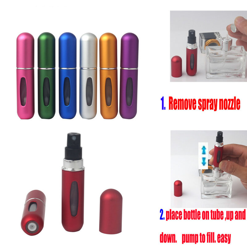 Atomizador de Perfume portátil, contenedor de líquido para cosméticos, miniespray de aluminio para viaje, botella rellenable vacía, 5/8ml, nuevo