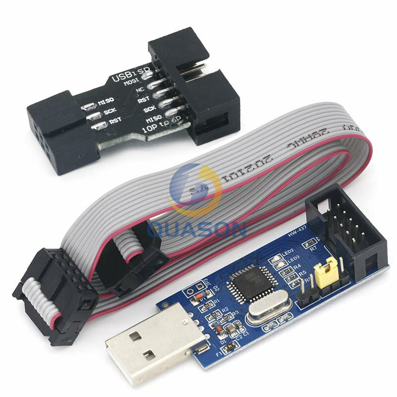 1Set USBASP USBISP AVR Programmer USB ATMEGA8 ATMEGA128 ATtiny/BISA/PWM 10Pin Kawat Modul DIY + 10Pin untuk 6 Pin Adaptor Papan