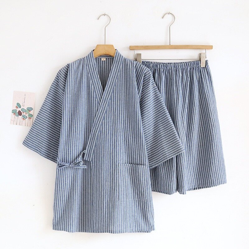 Herren Sommer Pyjama Set lässig gestreiften Home Anzug Baumwolle Kurzarm Shorts japanischen Stil Damen Homewear Frühling männliche Pyjamas
