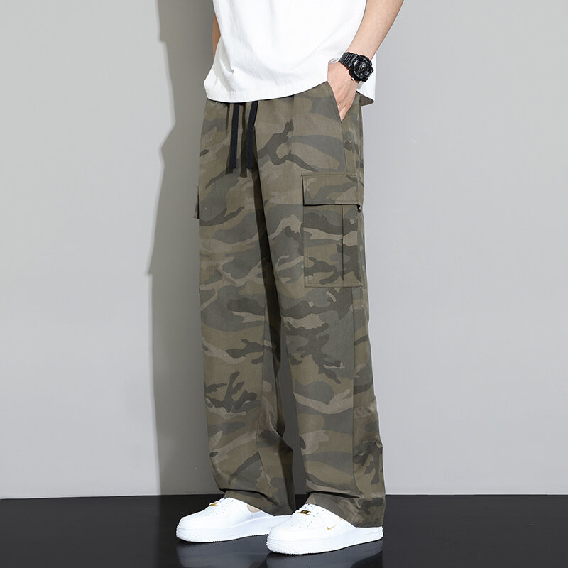 New Summer Lightweight Wide Leg Cargo Pants Men Camouflage Trousers Neutral Loose Pocket Straight Outdoor Fashion Hot Selling