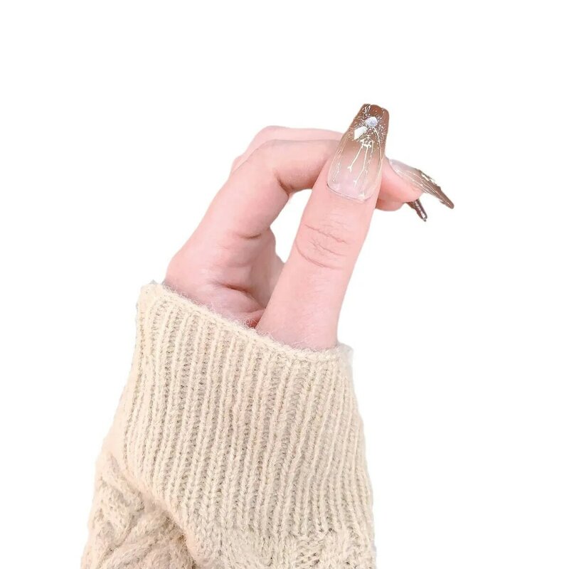 Кремовые Милая ручная фототерапия ногтей патчи, реальные Роскошные ногти, длинные ногти патчи, искусственные ногти ручной работы