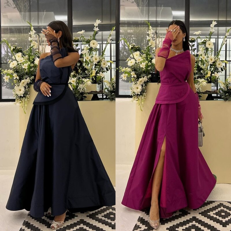 Gaun Prom gaun malam Arab Saudi Jersey terbungkus Pleat Ruched Homecoming A-line tanpa tali acara Bespoke gaun panjang