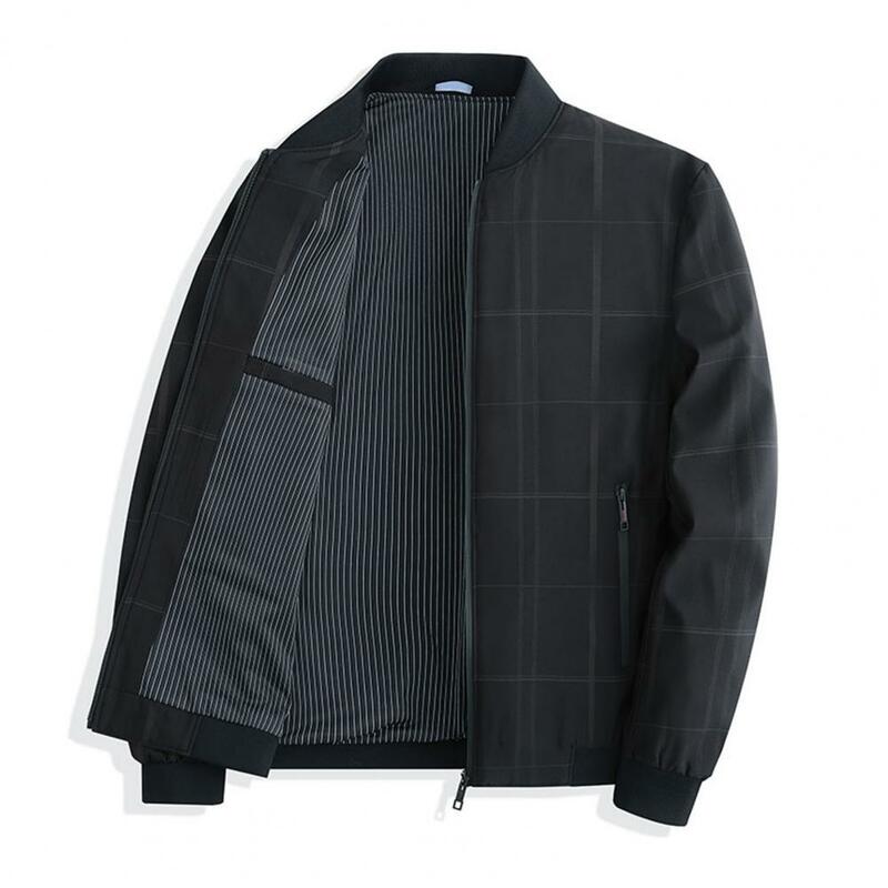 Jaqueta masculina de tempo frio, cardigã de comprimento médio, fechamento suave com zíper, gola alta, ajuste solto, casaco elegante masculino, outono, inverno