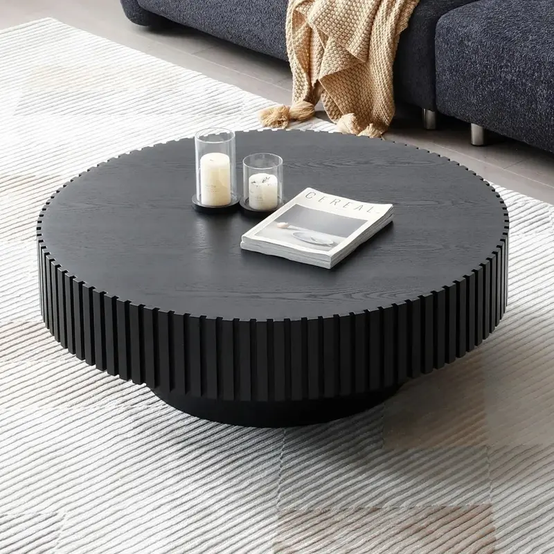 A mesa de centro redonda, mesas finais de madeira para a sala de visitas, círculo moderno acanelou a tabela lateral do cilindro, fácil ao conjunto