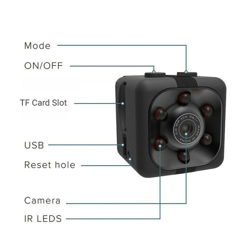 SQ11 720P Mini kamera bezprzewodowa kamera internetowa czujnik na podczerwień Night Vision wykrywanie ruchu nagrywanie wideo kamera obsługa karty TF