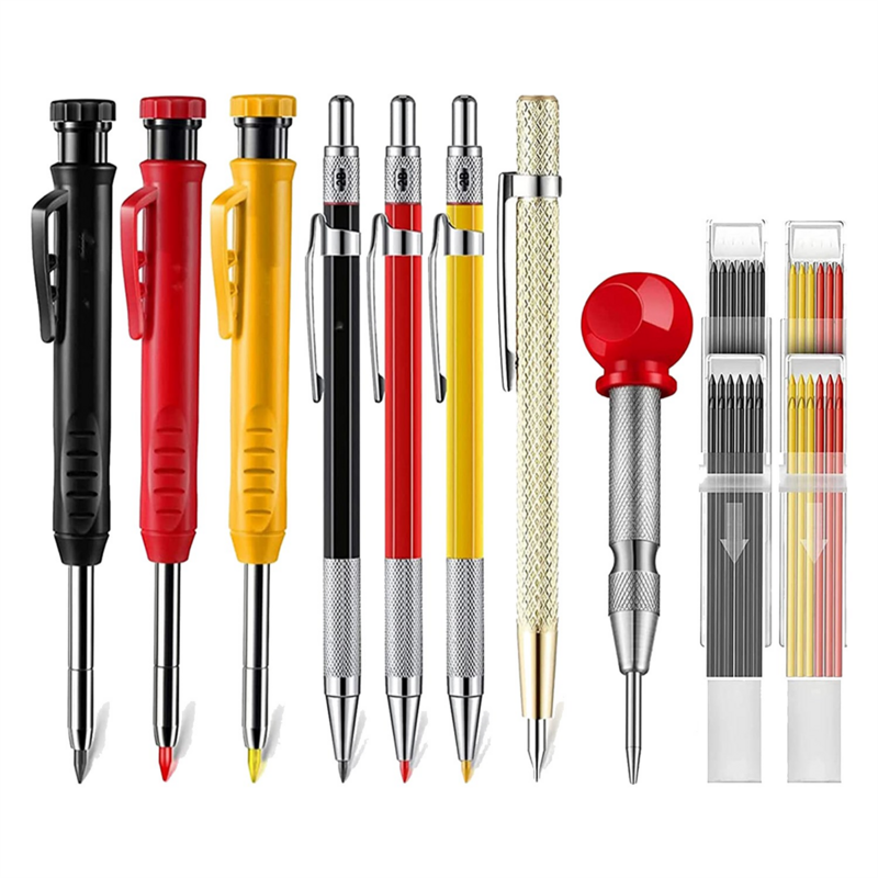 Mechanical Carpenter Pencils Set with Marker Refills, Carpenter Carbide Scriber Tool Woodworking Pencils Marker Tools