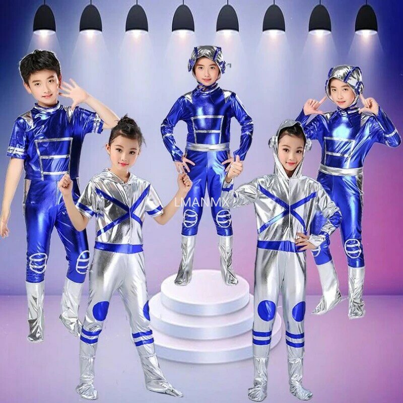 子供、ステージパフォーマンス、宇宙ジャンプスーツ、ダンスウェア、子供服、スカート、男の子、女の子、パーティーのための宇宙飛行士ロボットコスプレコスチューム