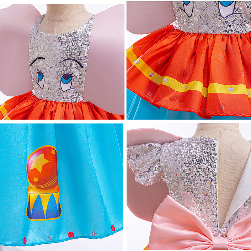 فستان دمبو تأثيري مع أذن كبيرة فيل ذبابة للأطفال ، تمويه فساتين للفتيات الصغيرات ، ملابس أداء مسرحي لرياض الأطفال ، مجموعات كرنفال