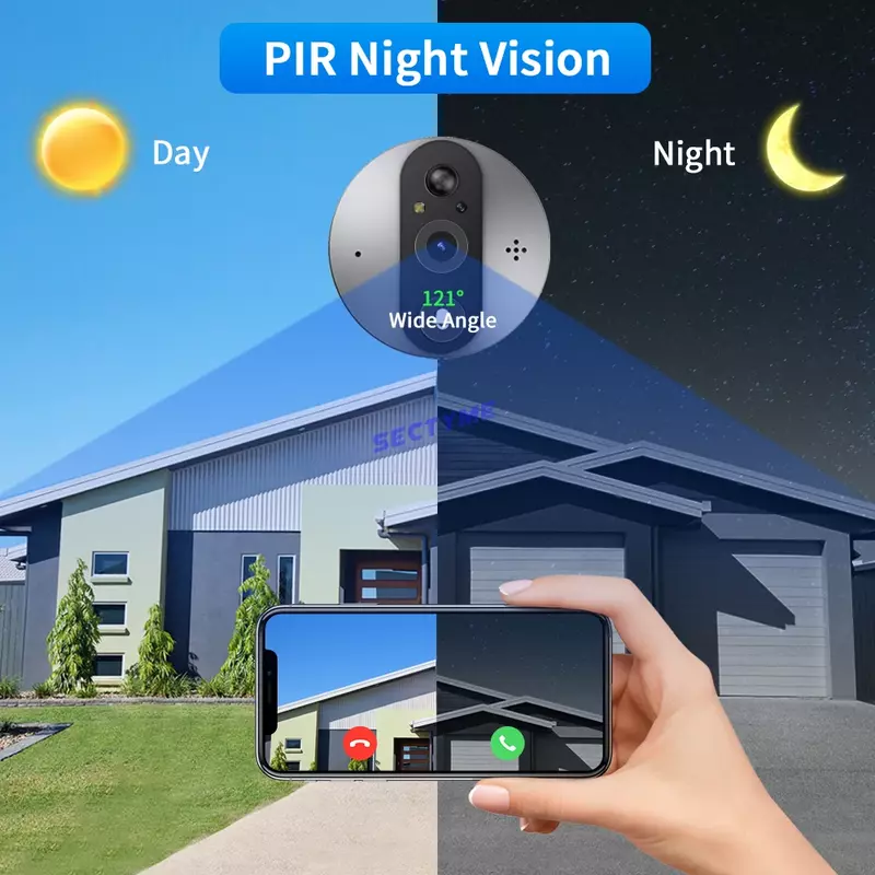 Sectyme-Smart Doorbell Eye Peephole Camera, Áudio Bidirecional, Visão Nocturna, Monitor Exterior, Tuya, 1080p, 4,3"