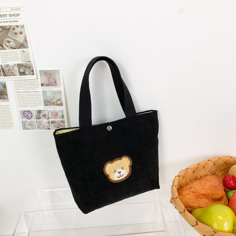 Women Small Corduroy Lunch Bag Eco Canvas Portable Tote Bags Mini Students Bento Picnic Food Bag Travel Small Handbags Food Bags