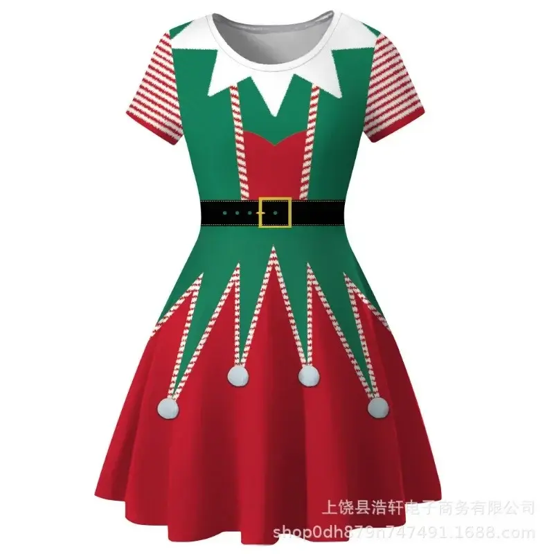 Christmas Cosplay Costume for Women Vintage Slim Dress Holiday New Year Party Print Xmas Clothes Female Sexy Slip Dress Mujer