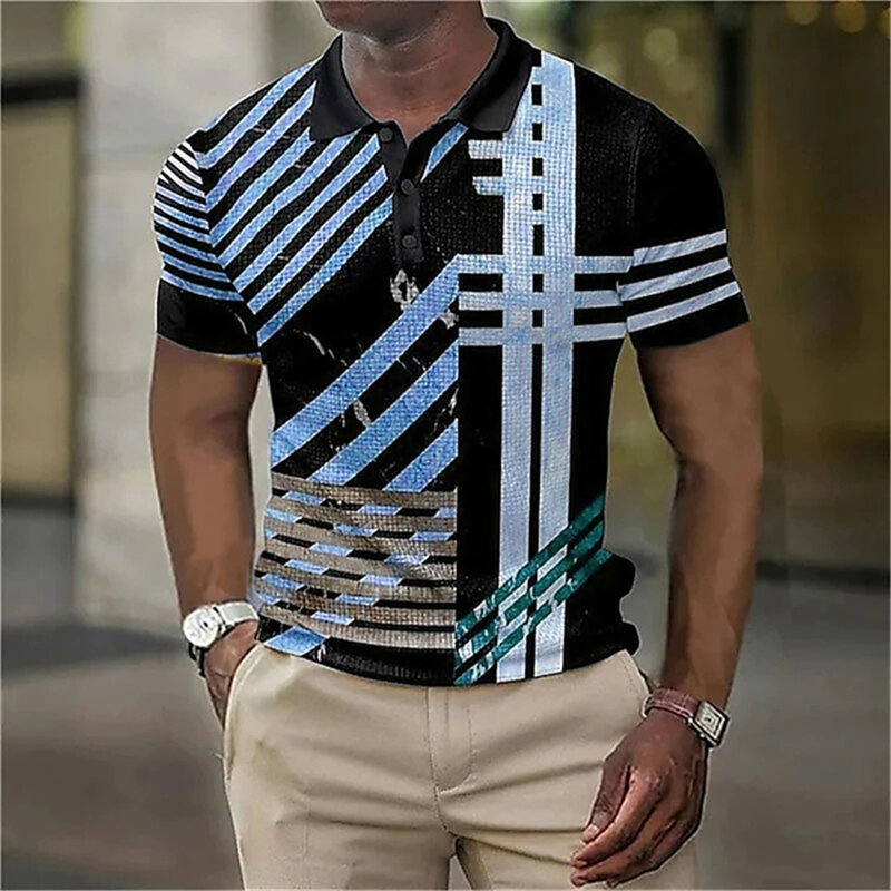 Mens Short Sleeves 3d All-over Print Men's Polo Shirt Geometric Patterns Summer Short-sleeved Clothing Street Leisure Polo Tops