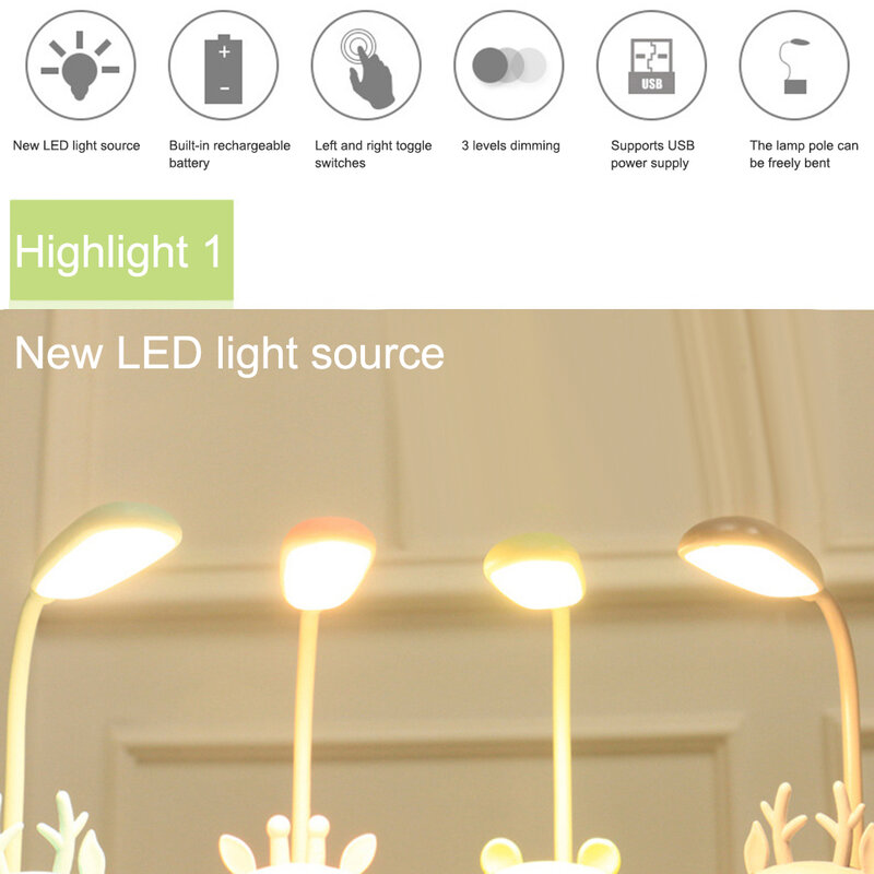Portable Foldable Night Light 360 ° Adjustable 3 Lighting Modes Student Bedroom Dormitory Reading Lamp